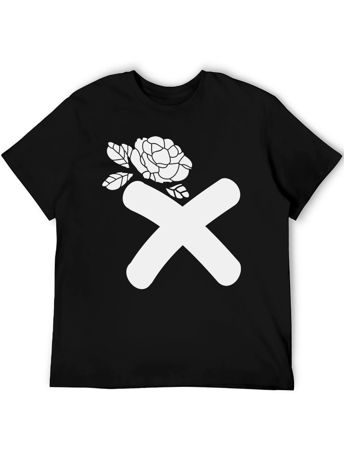 Abstract Rose & X Graphic Black T-Shirt