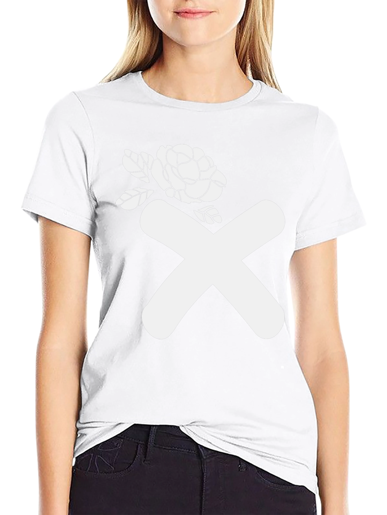Abstract Rose & X Graphic Black T-Shirt