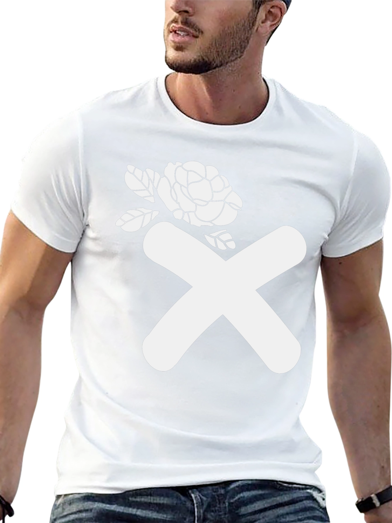 Abstract Rose & X Graphic Black T-Shirt