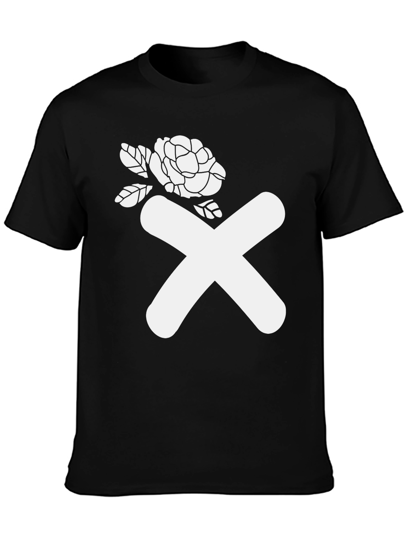 Abstract Rose & X Graphic Black T-Shirt