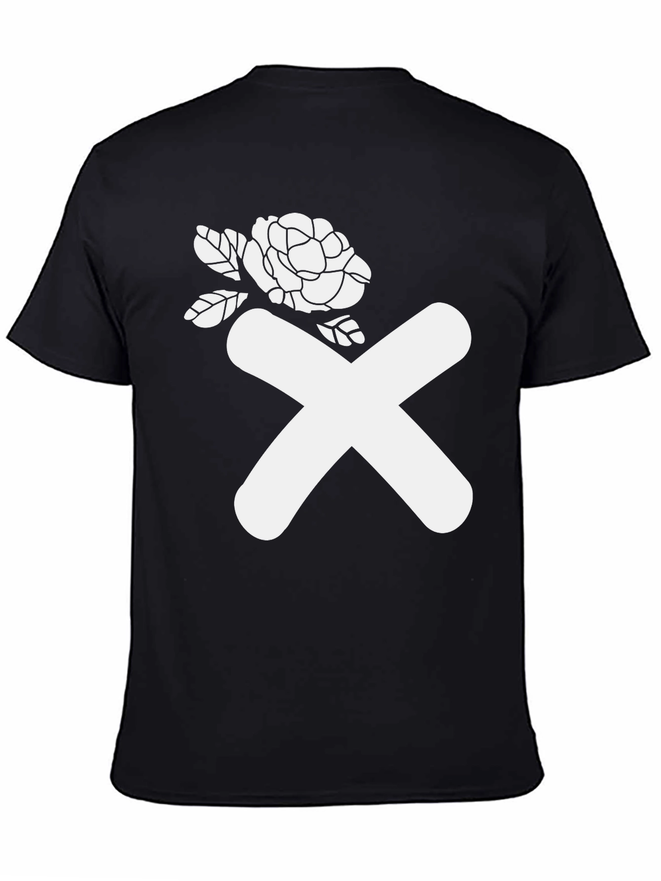 Abstract Rose & X Graphic Black T-Shirt