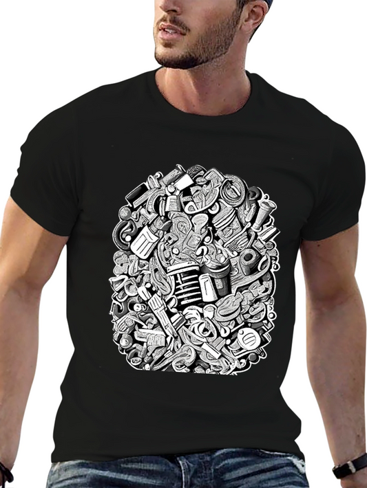 Abstract Doodle Art Black T-Shirt
