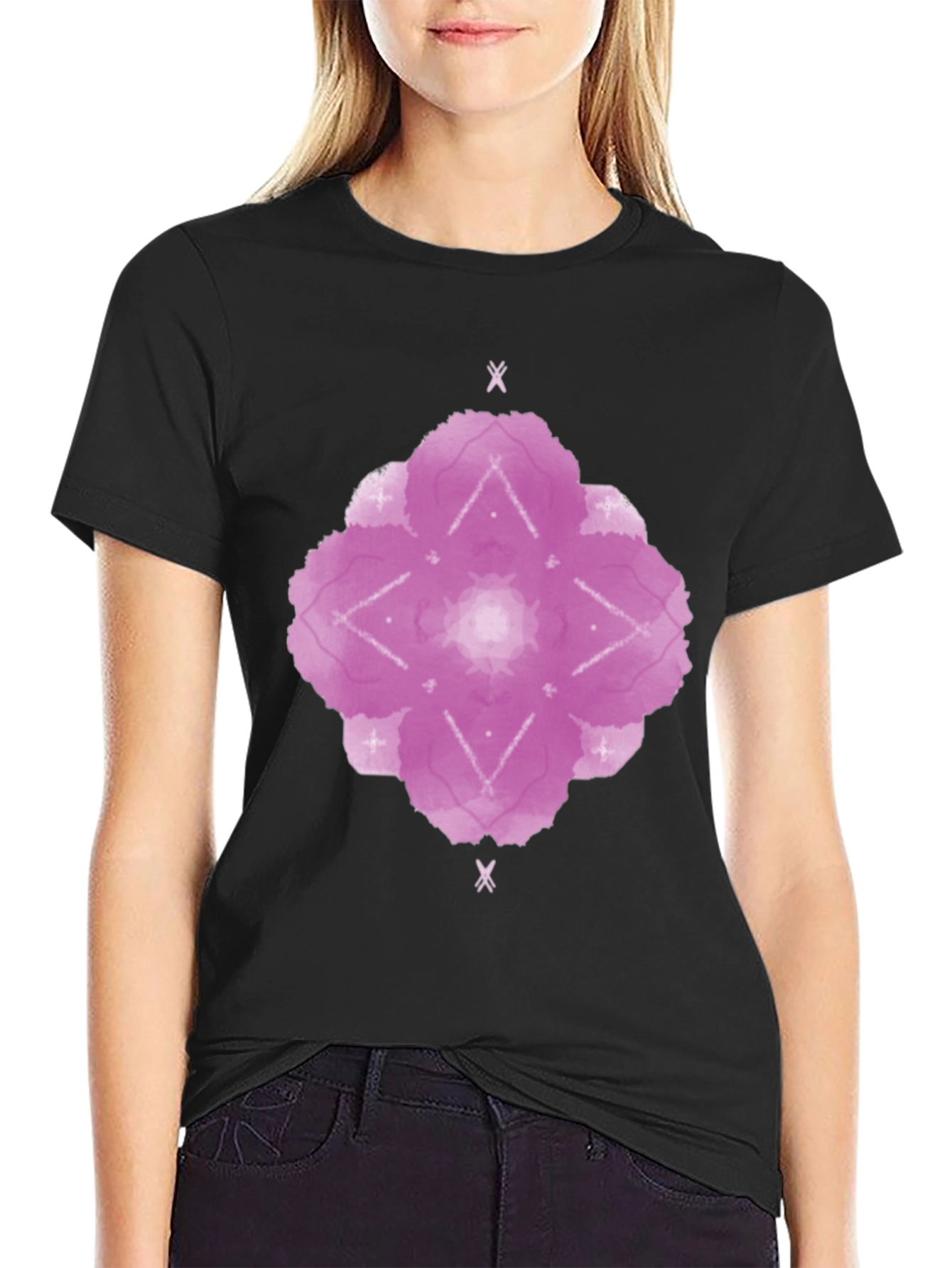 Abstract Floral Print Black T-Shirt