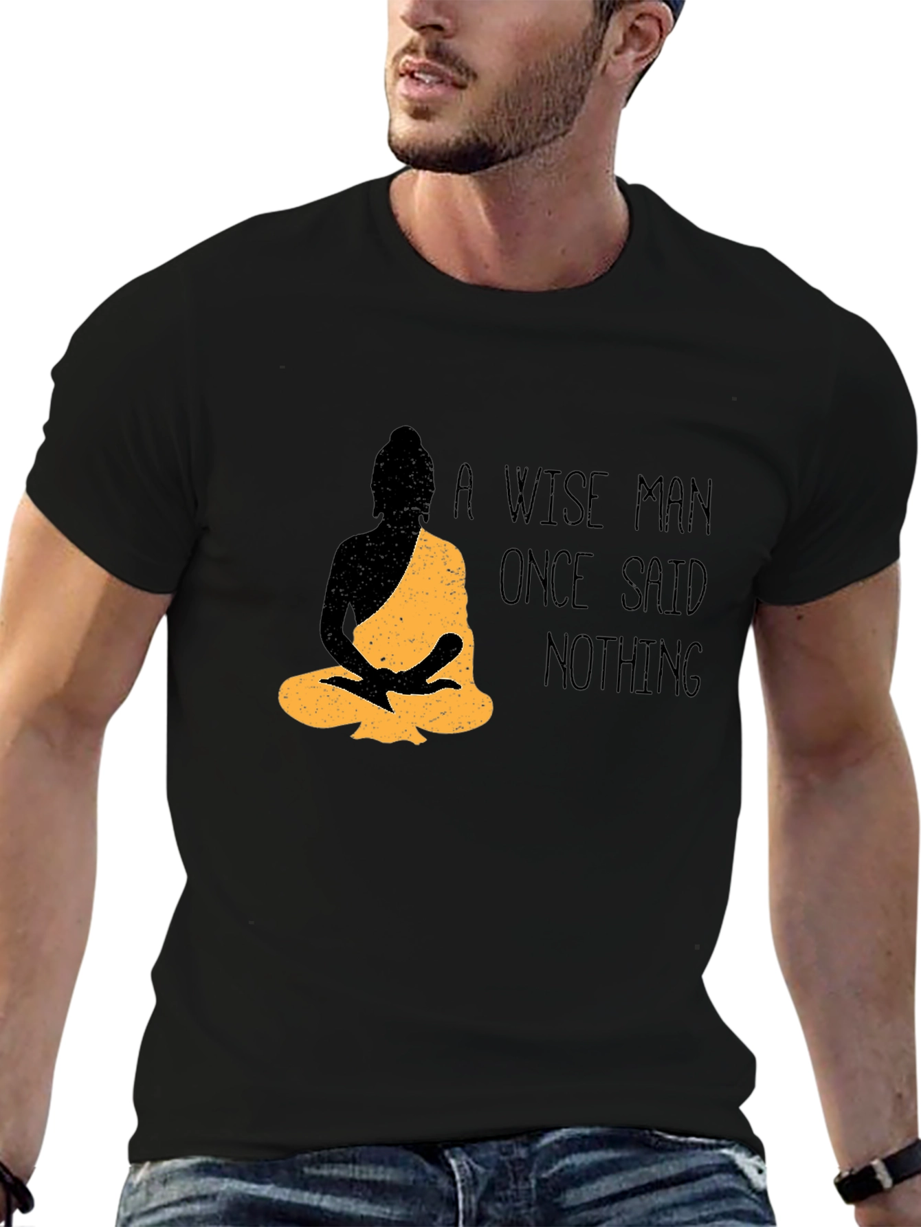 Wise Man Buddha Graphic T-Shirt - Black