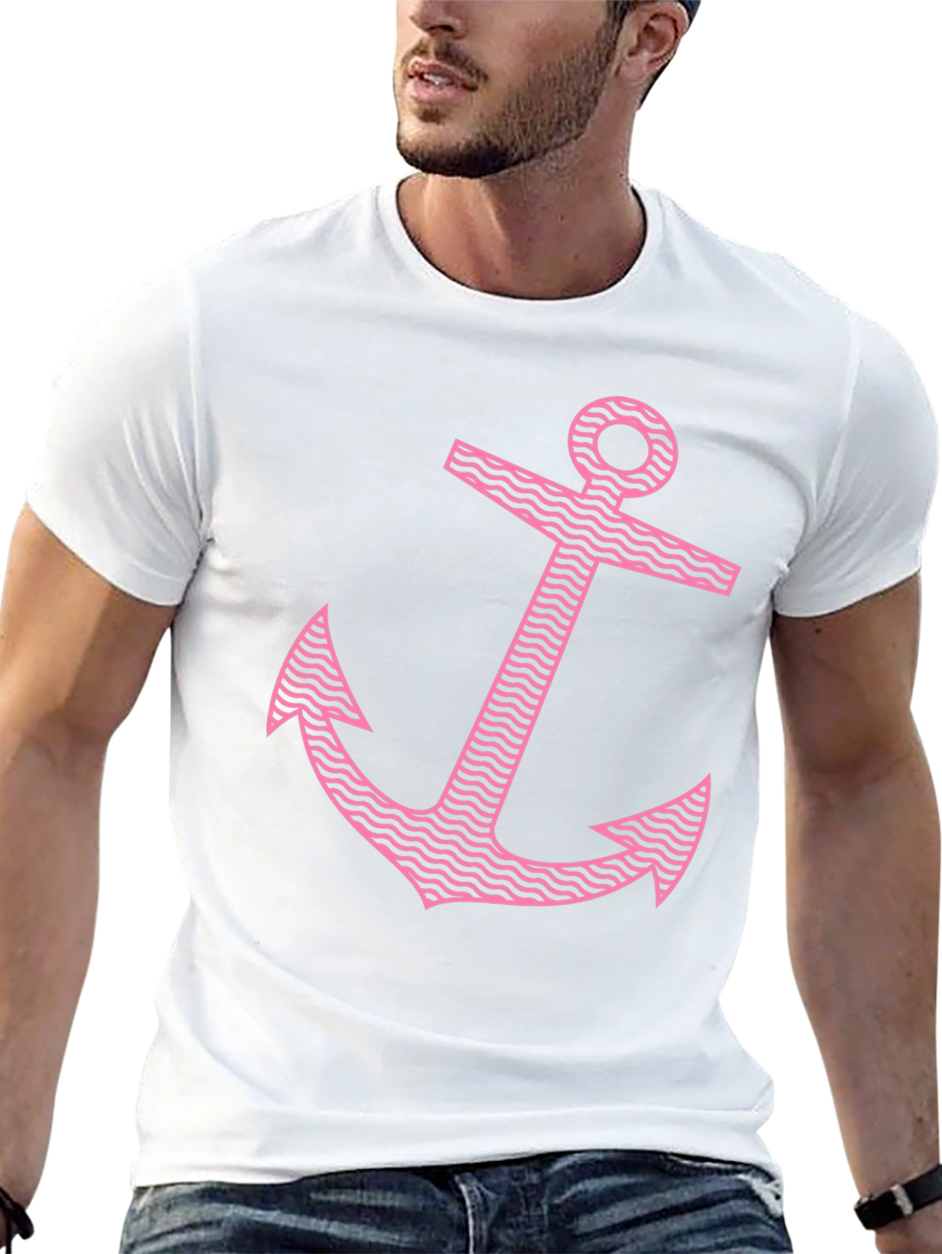 Anchor Graphic Tee - Pink Print on Black