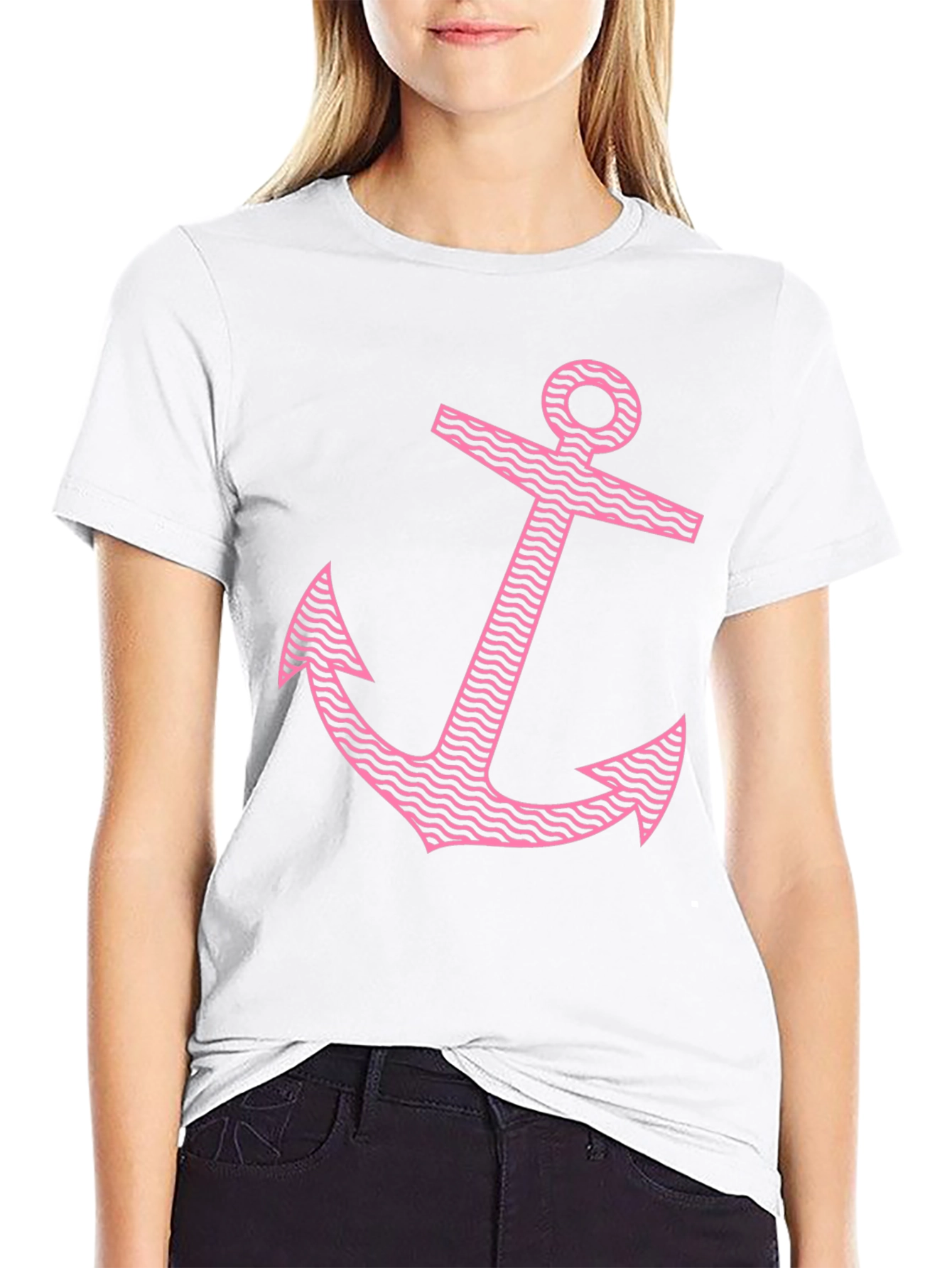 Anchor Graphic Tee - Pink Print on Black
