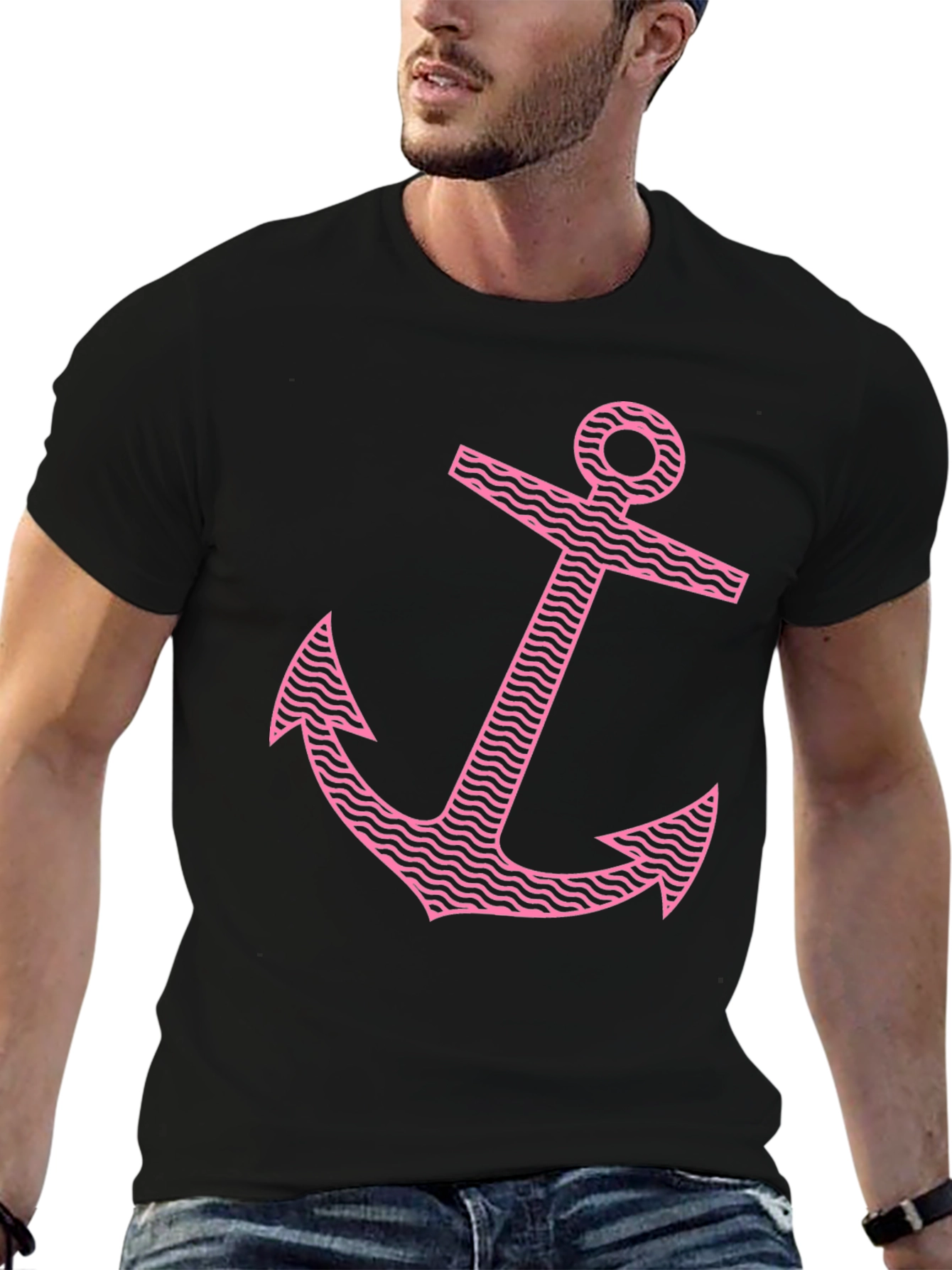 Anchor Graphic Tee - Pink Print on Black