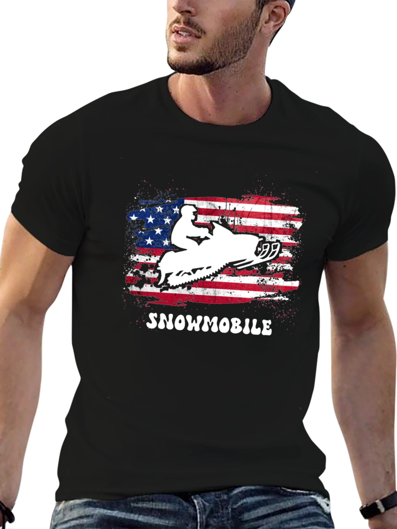 American Flag Snowmobile Graphic T-Shirt