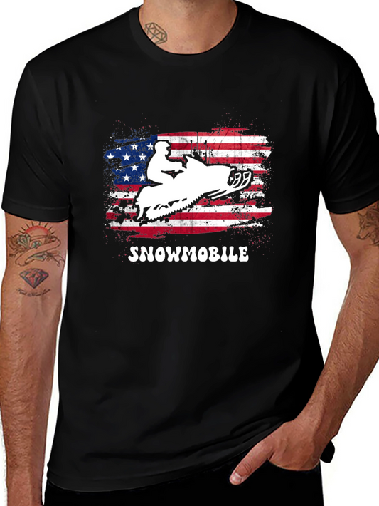American Flag Snowmobile Graphic T-Shirt