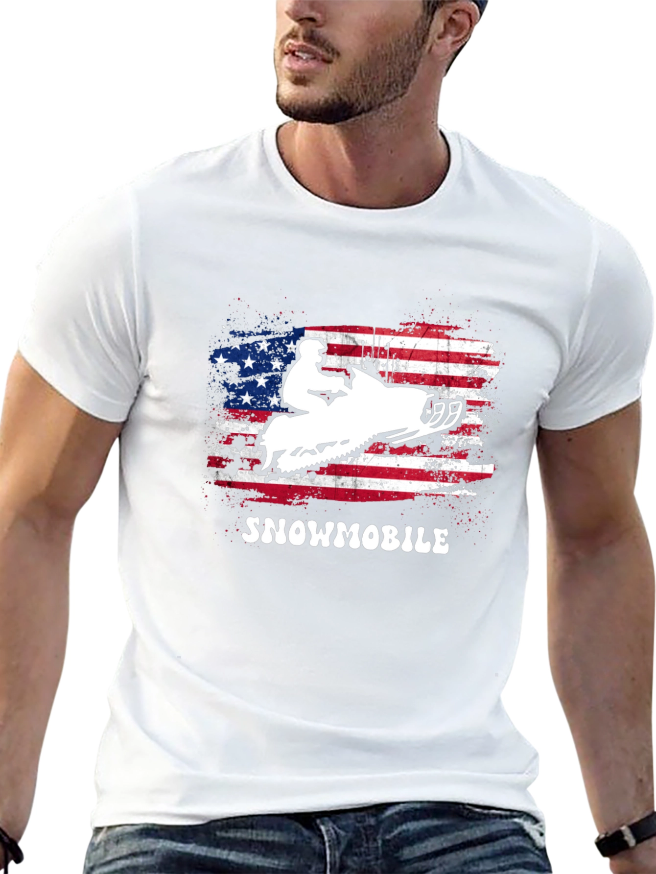 American Flag Snowmobile Graphic T-Shirt