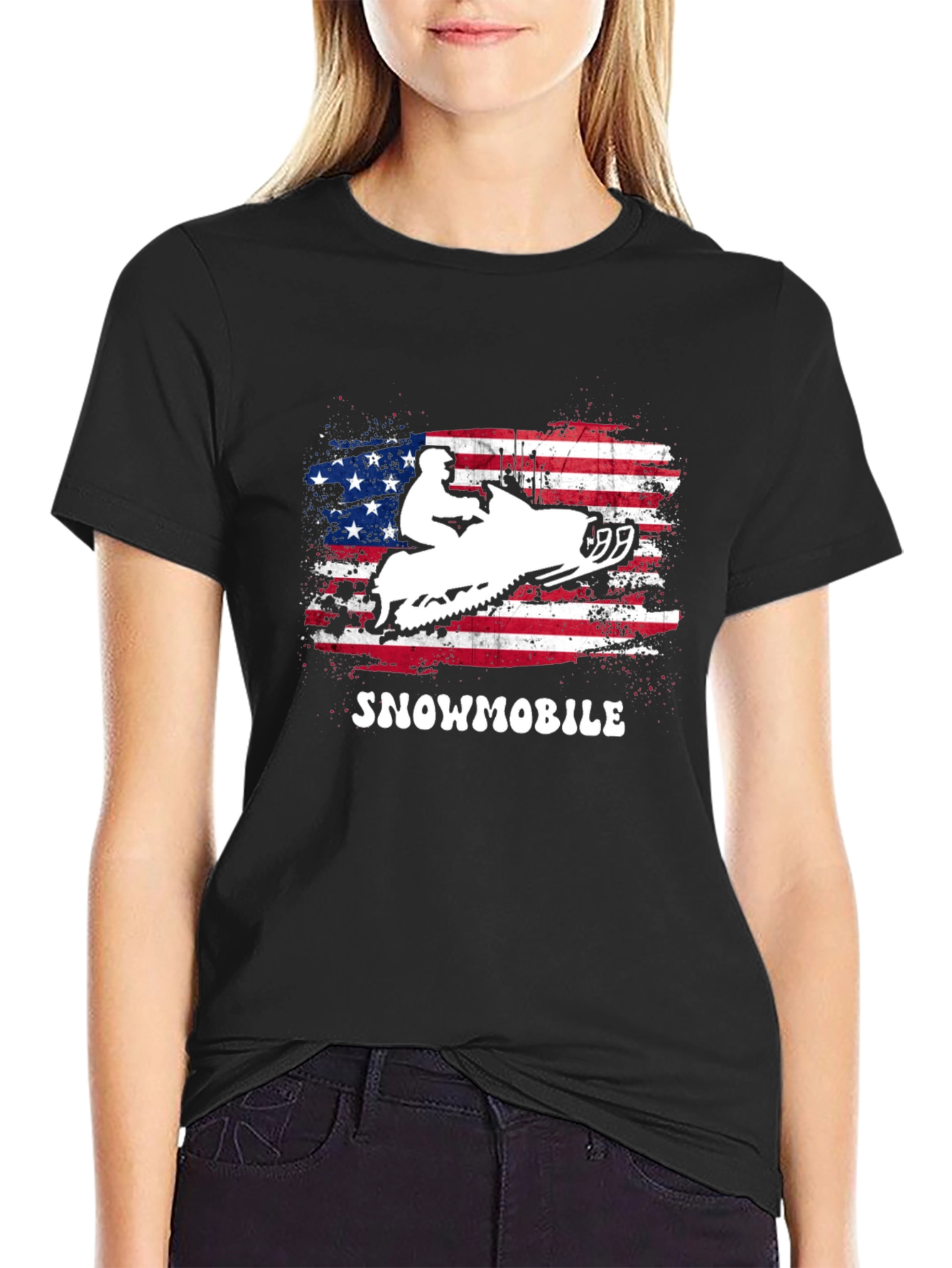 American Flag Snowmobile Graphic T-Shirt