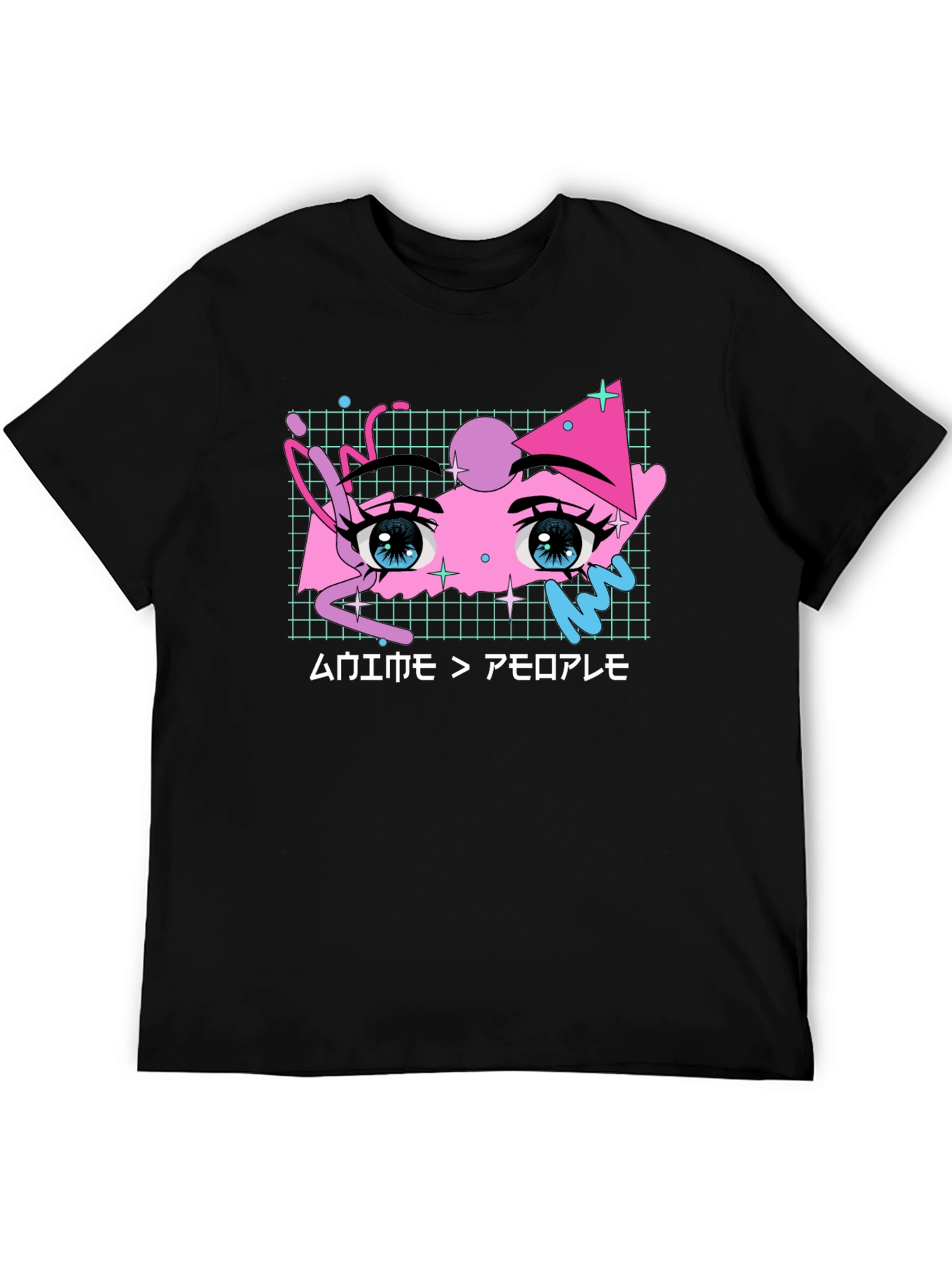Anime Eyes Graphic Tee - Black Cotton T-Shirt