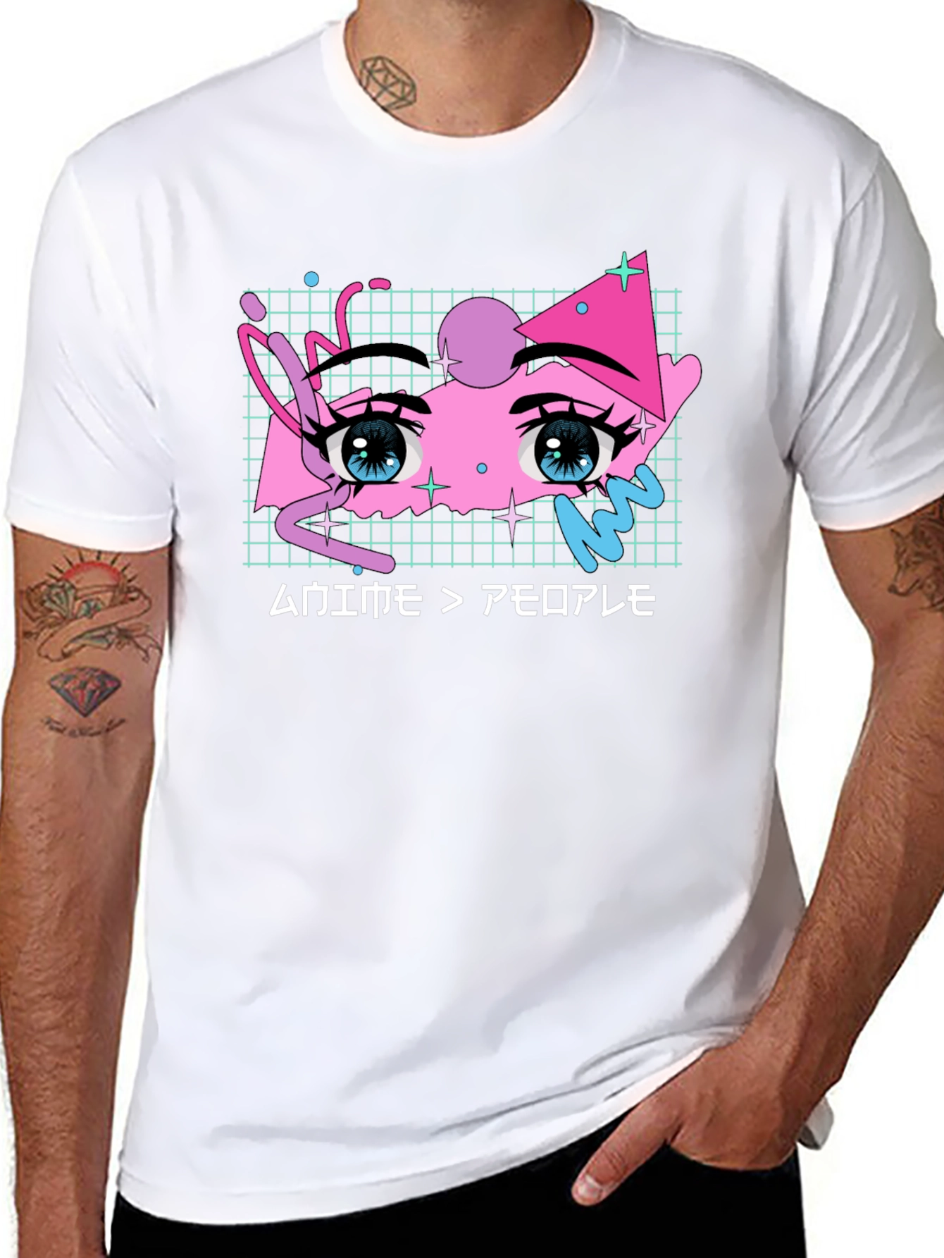 Anime Eyes Graphic Tee - Black Cotton T-Shirt