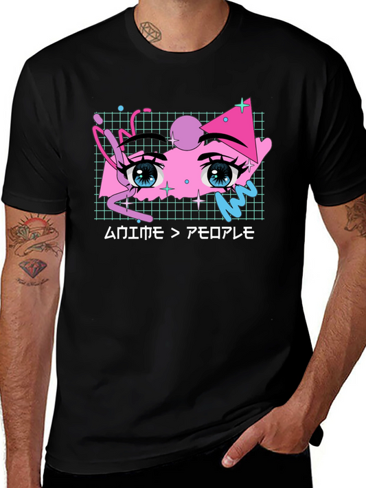 Anime Eyes Graphic Tee - Black Cotton T-Shirt
