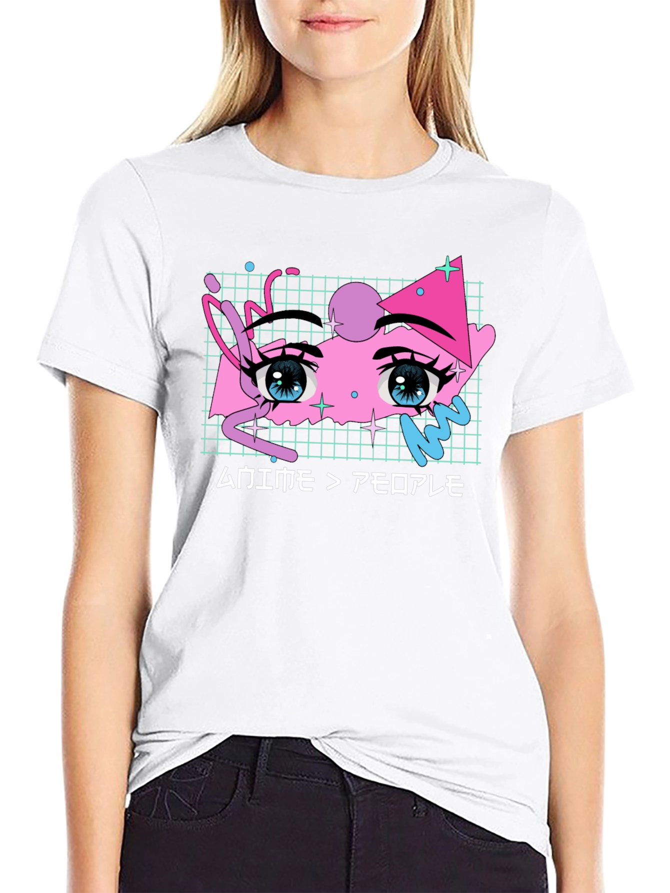 Anime Eyes Graphic Tee - Black Cotton T-Shirt