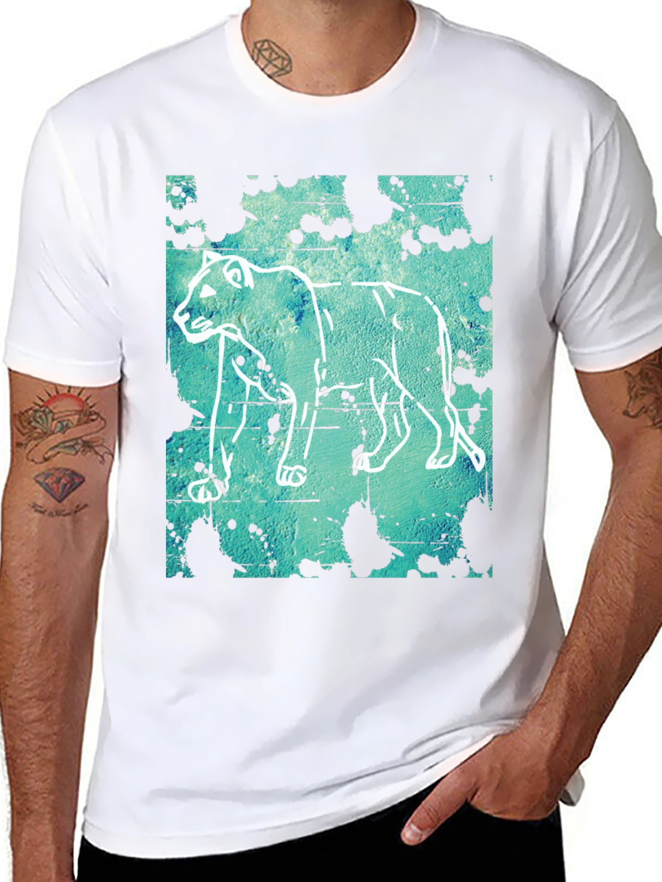 Abstract Lion Graphic Print T-Shirt - Mens Casual Tee