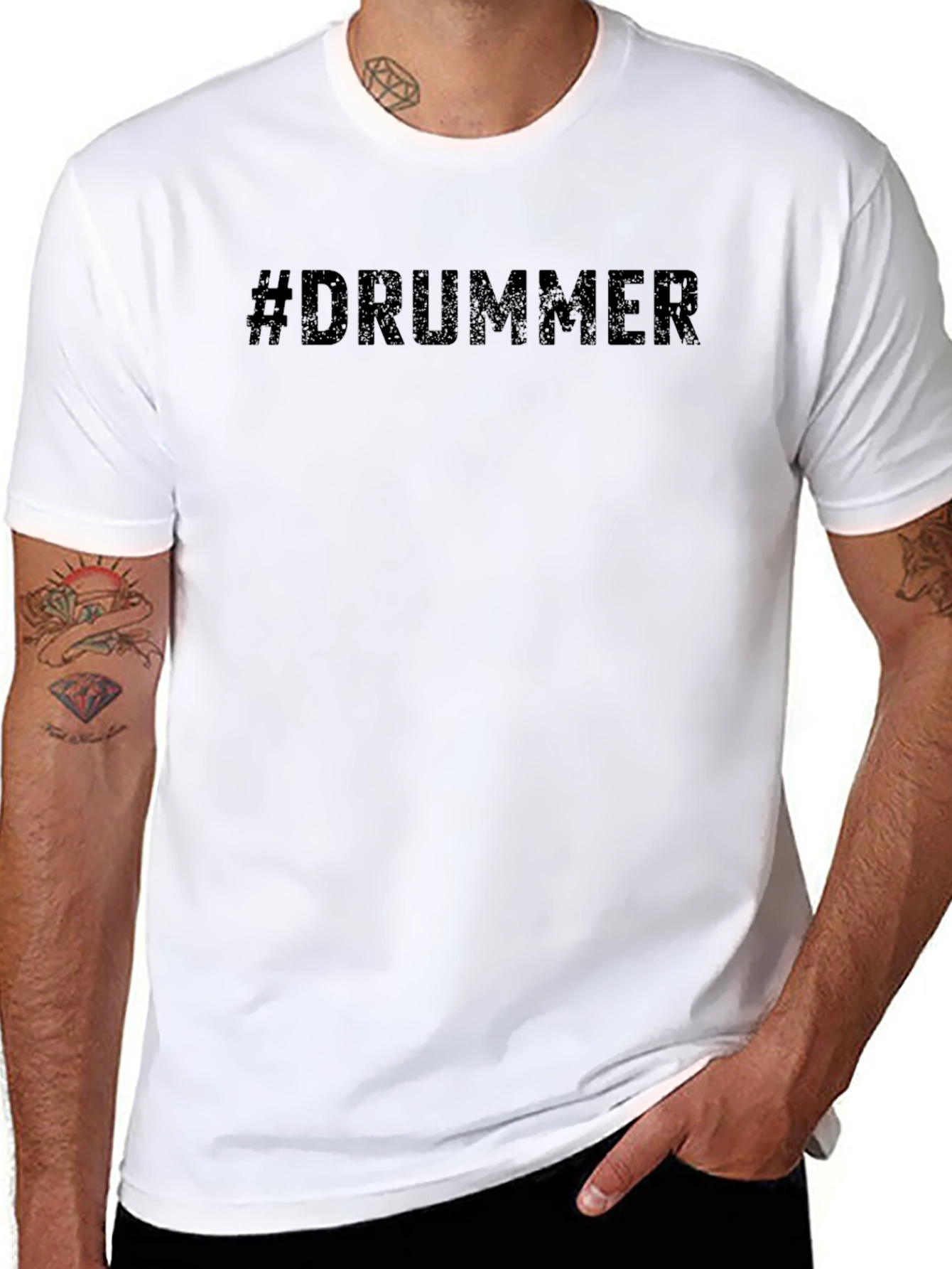 #Drummer Black Cotton Graphic Tee