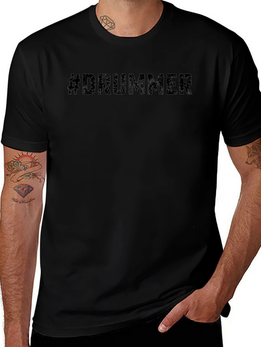 #Drummer Black Cotton Graphic Tee