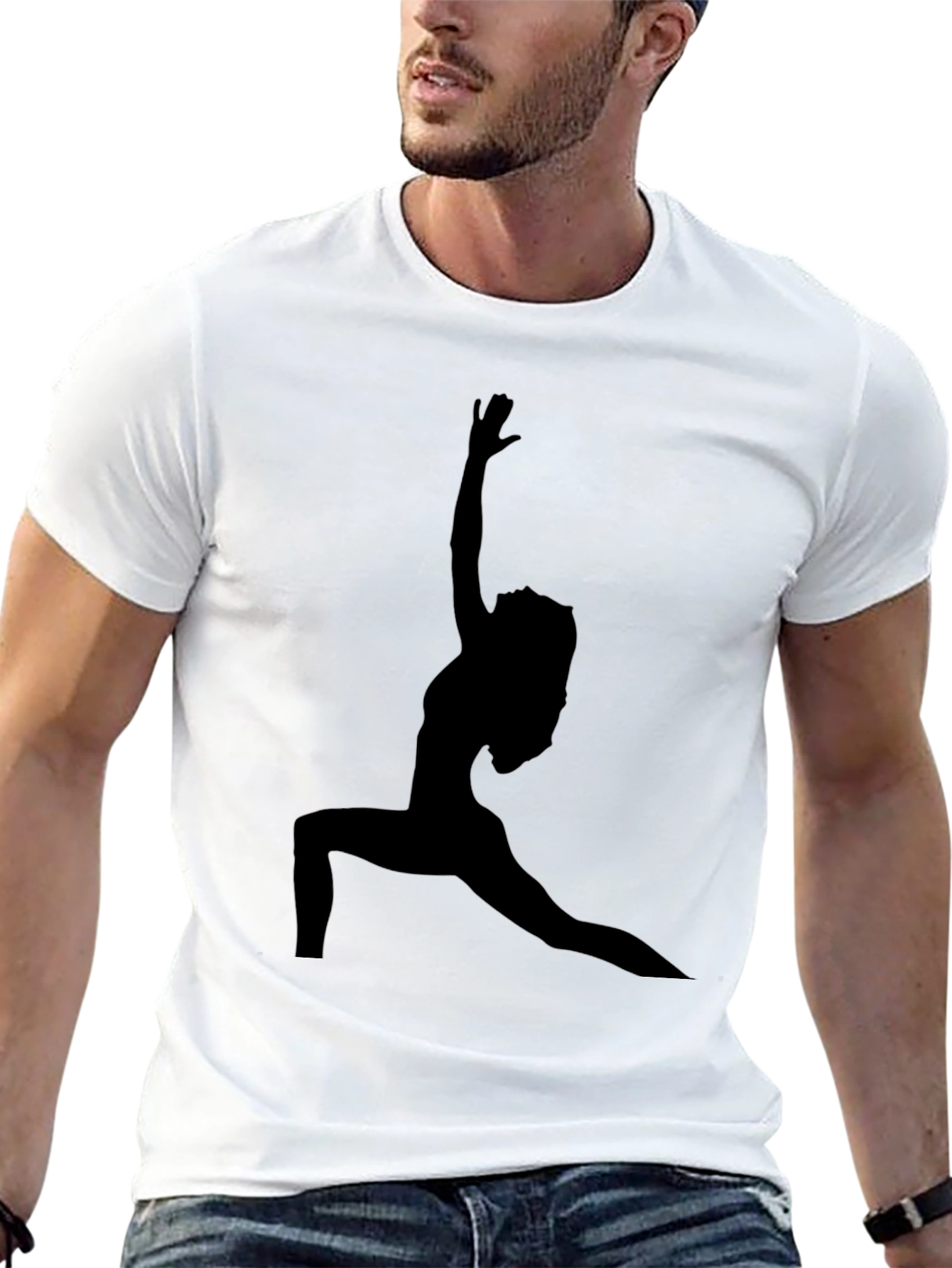 Yoga Pose Silhouette Tee - Black Cotton Graphic T-Shirt