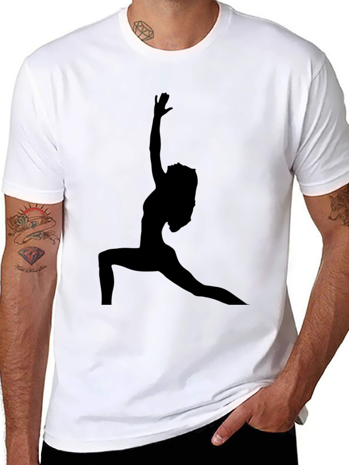 Yoga Pose Silhouette Tee - Black Cotton Graphic T-Shirt