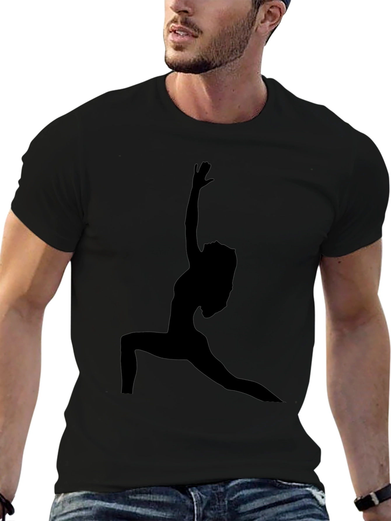 Yoga Pose Silhouette Tee - Black Cotton Graphic T-Shirt