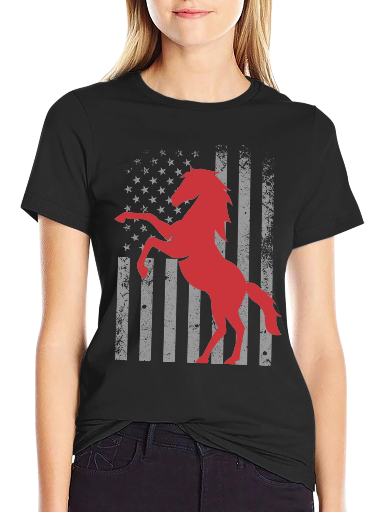 American Horse Flag T-Shirt - Black