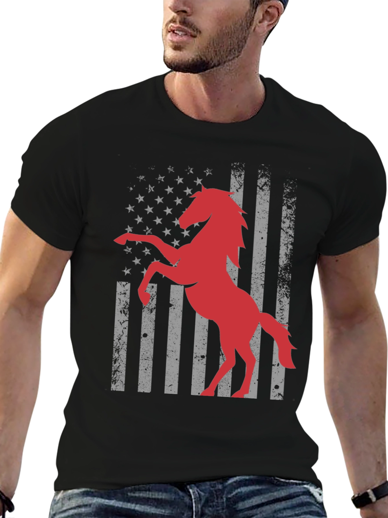 American Horse Flag T-Shirt - Black