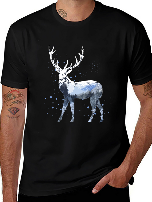 Winter Stag Graphic Tee - Black Cotton Blend
