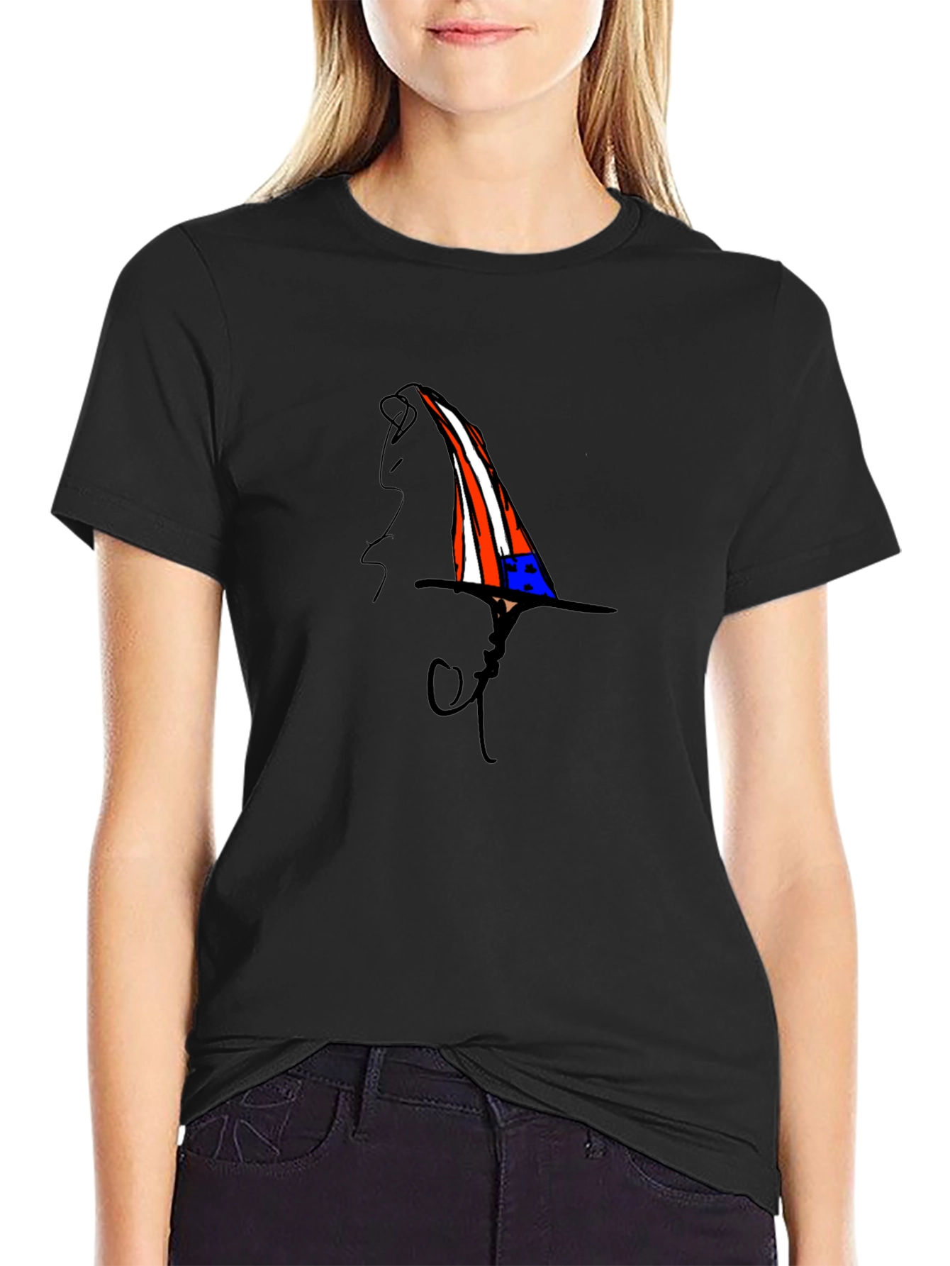Whimsical Patriotic Hat Graphic Black T-Shirt