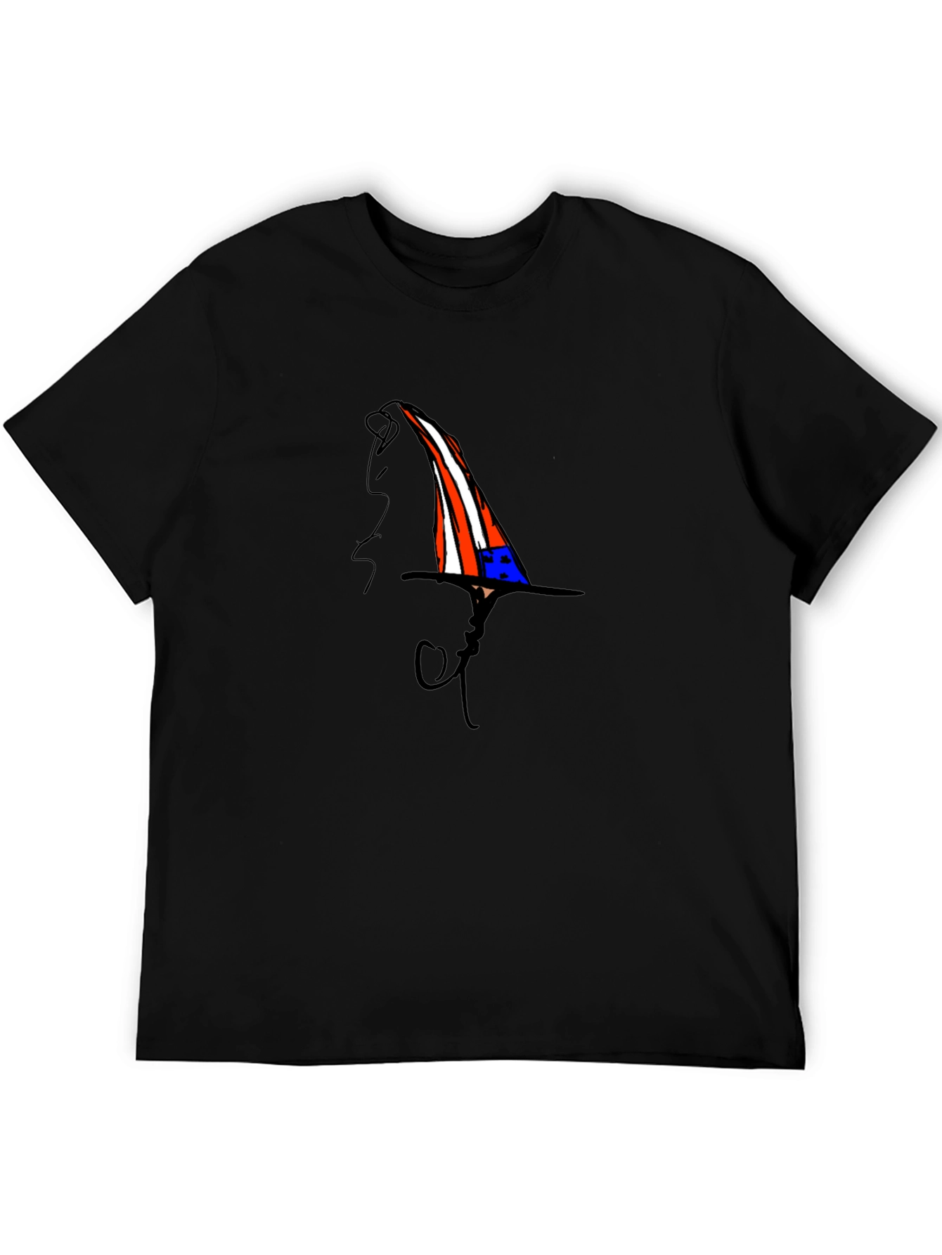 Whimsical Patriotic Hat Graphic Black T-Shirt