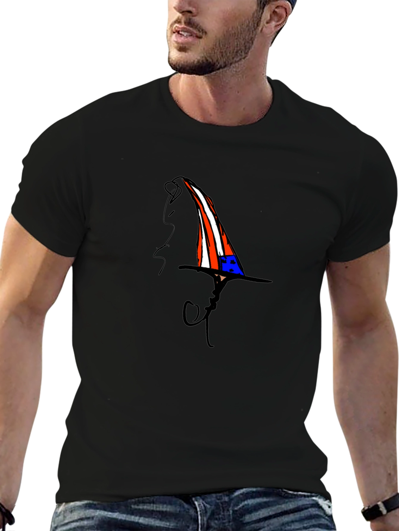 Whimsical Patriotic Hat Graphic Black T-Shirt