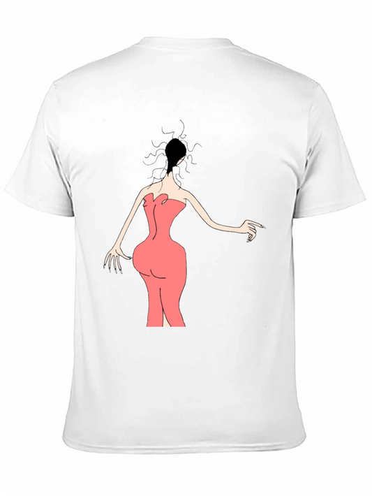 Woman in Pink Dress Graphic Tee - Black
