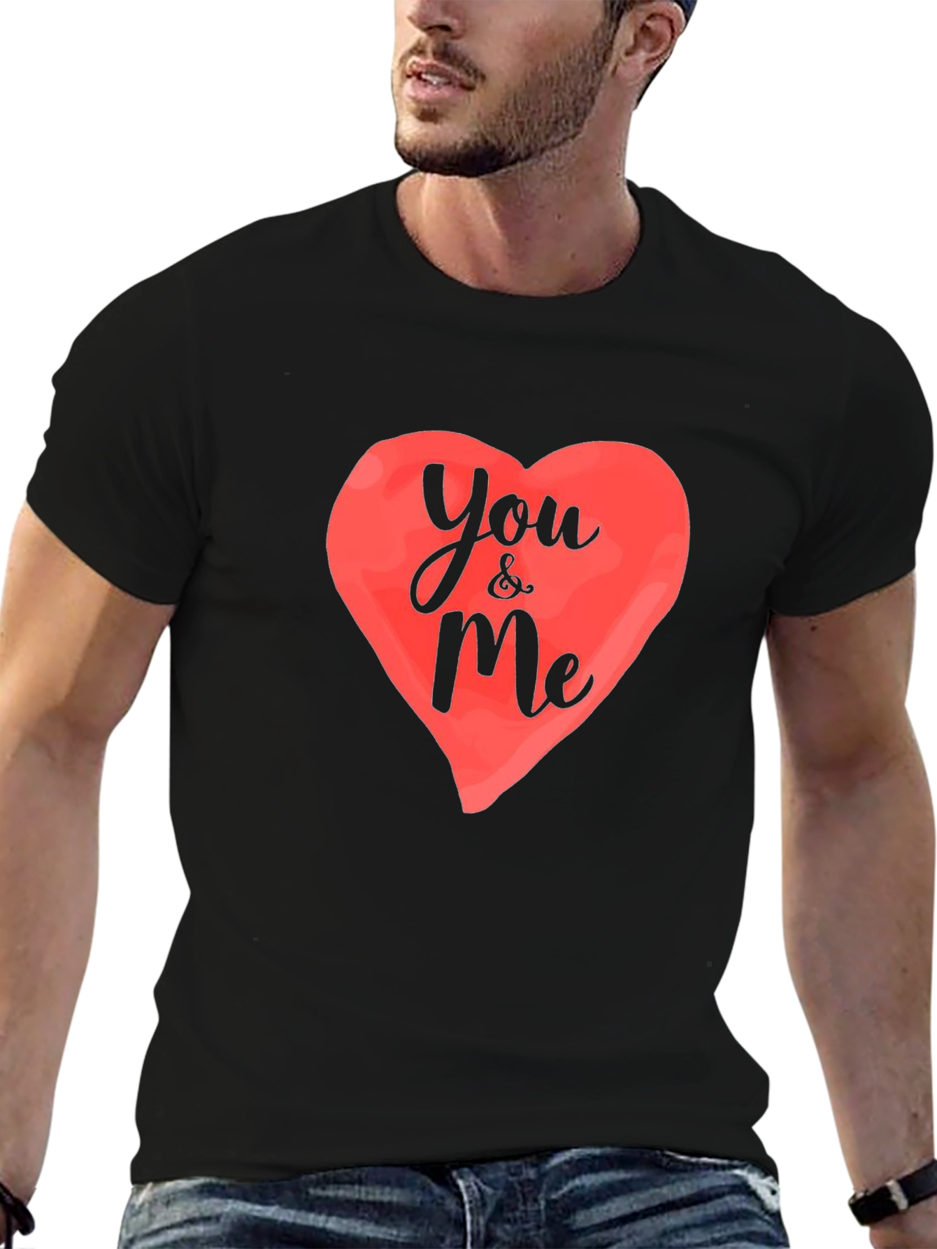 You & Me Heart Graphic Black T-Shirt