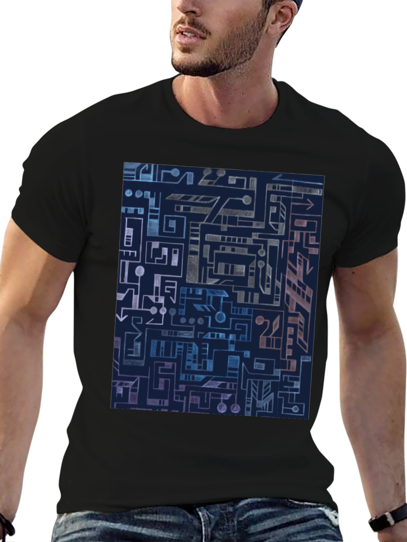 Abstract Geometric Circuit Board Graphic Tee