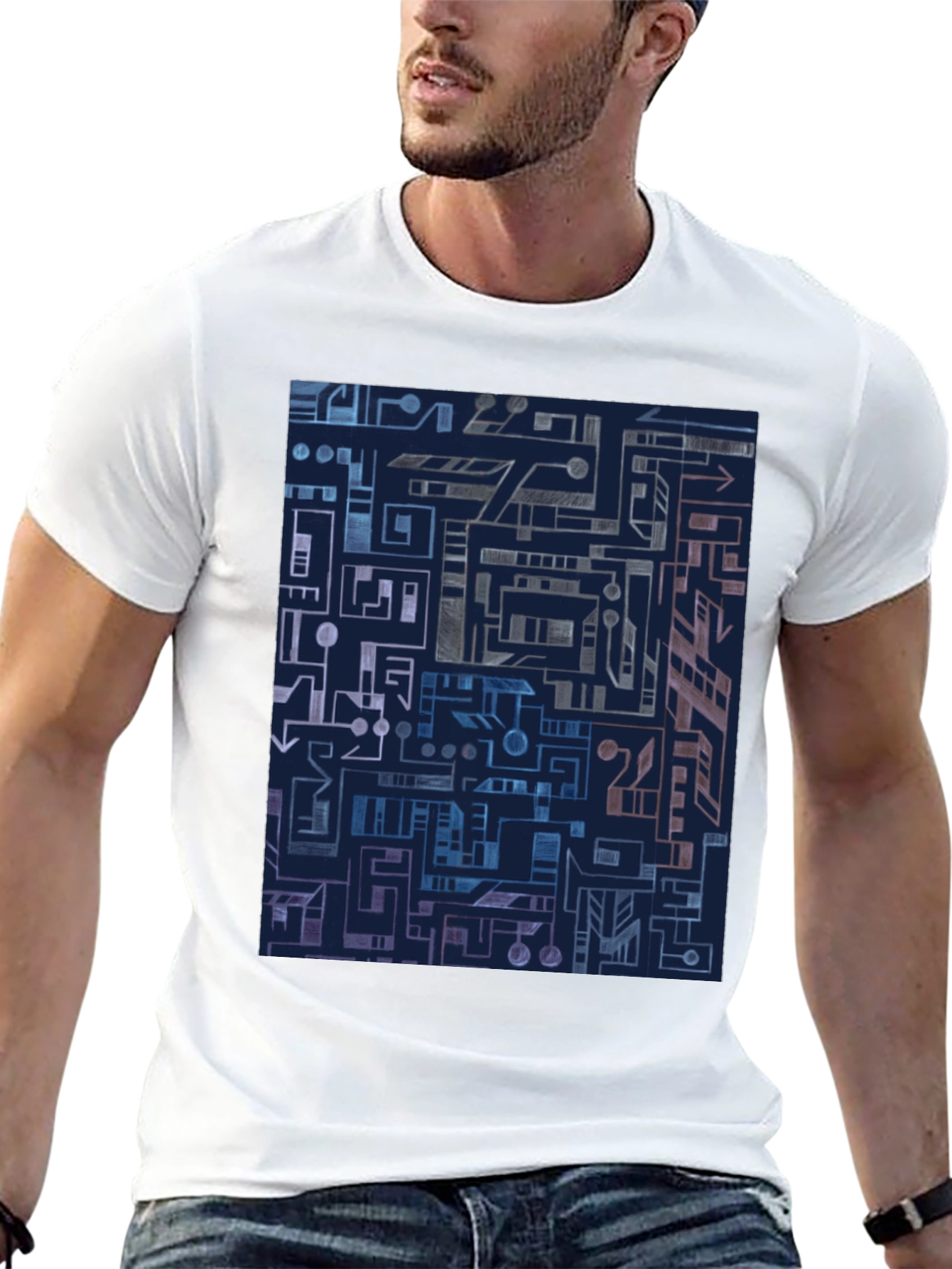 Abstract Geometric Circuit Board Graphic Tee