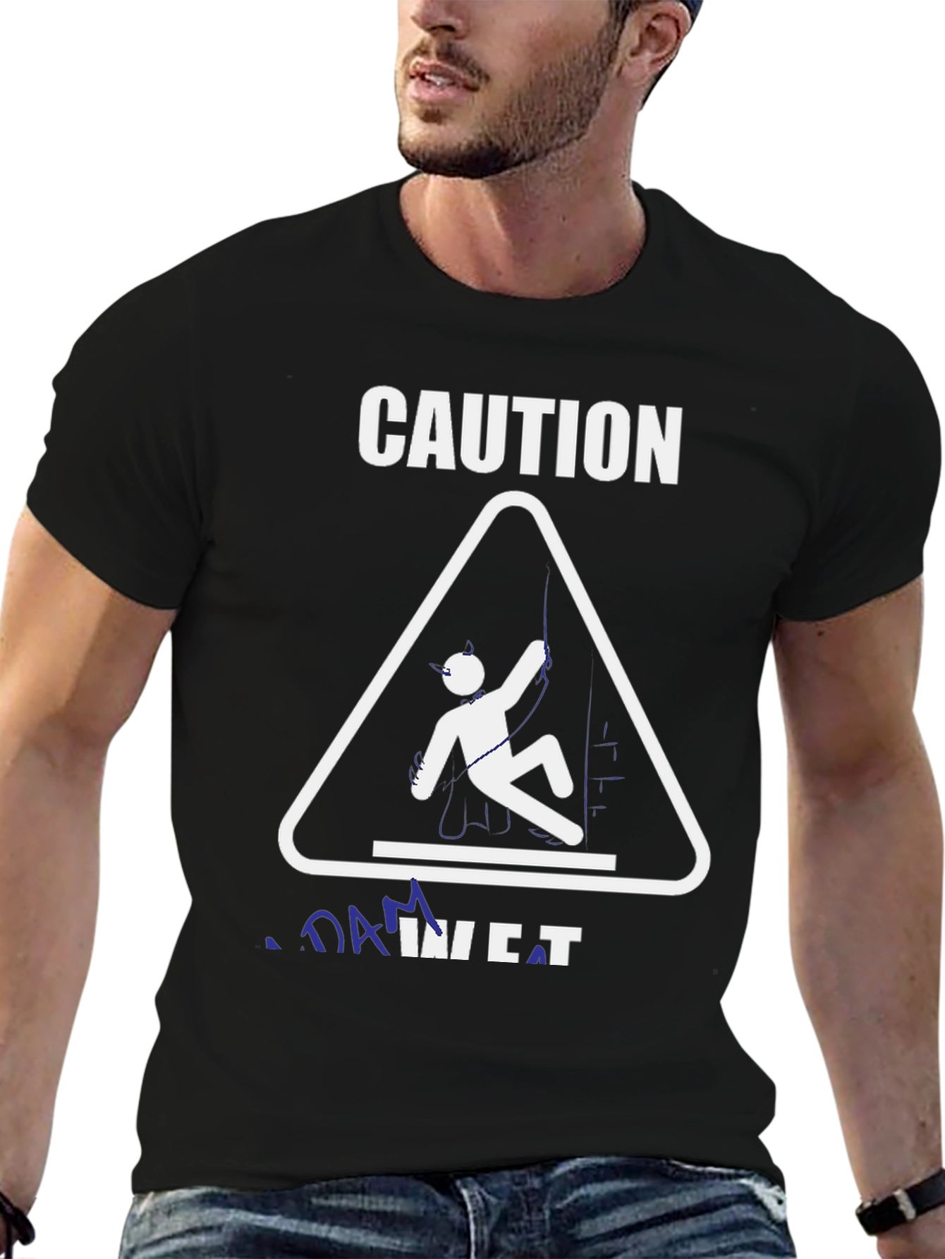 Caution Rock Climbing Black Graphic T-Shirt