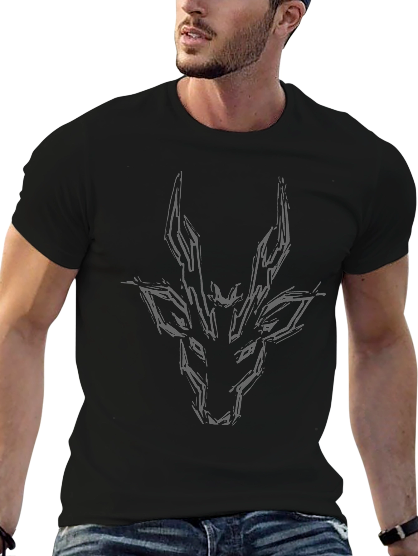 Abstract Antelope Graphic Tee - Mens Black T-Shirt