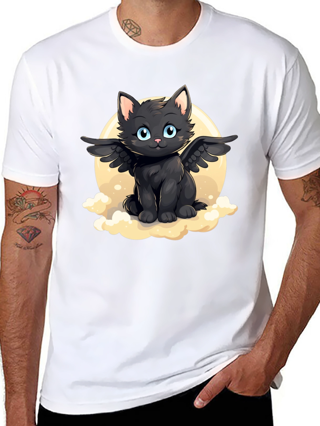 Whimsical Winged Black Cat T-Shirt