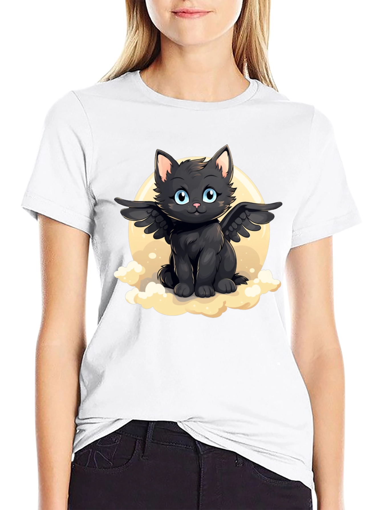 Whimsical Winged Black Cat T-Shirt