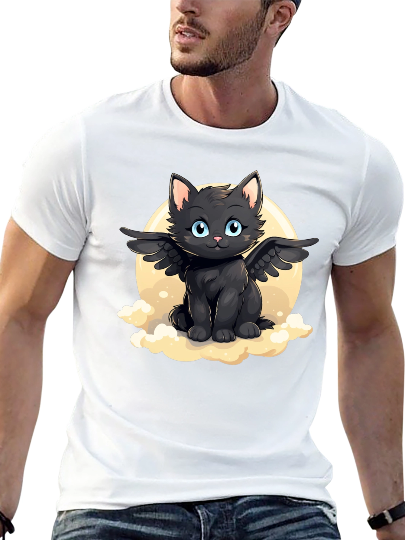 Whimsical Winged Black Cat T-Shirt