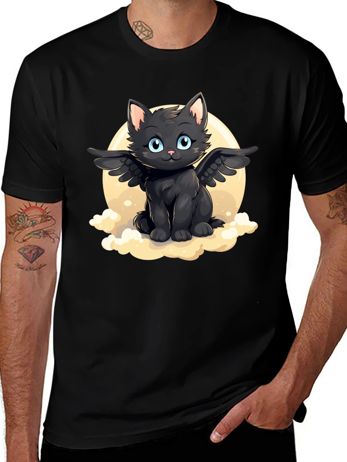 Whimsical Winged Black Cat T-Shirt