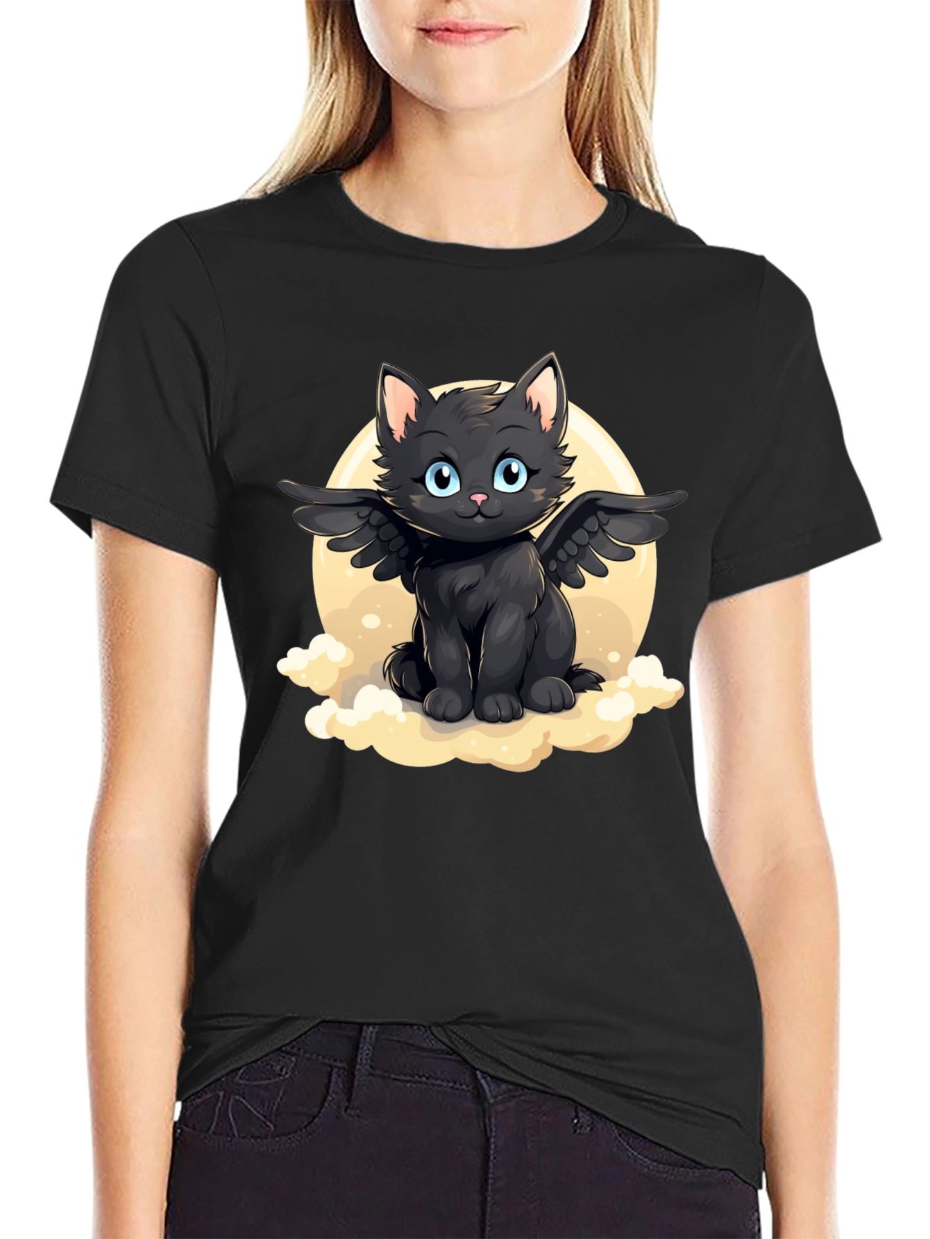 Whimsical Winged Black Cat T-Shirt