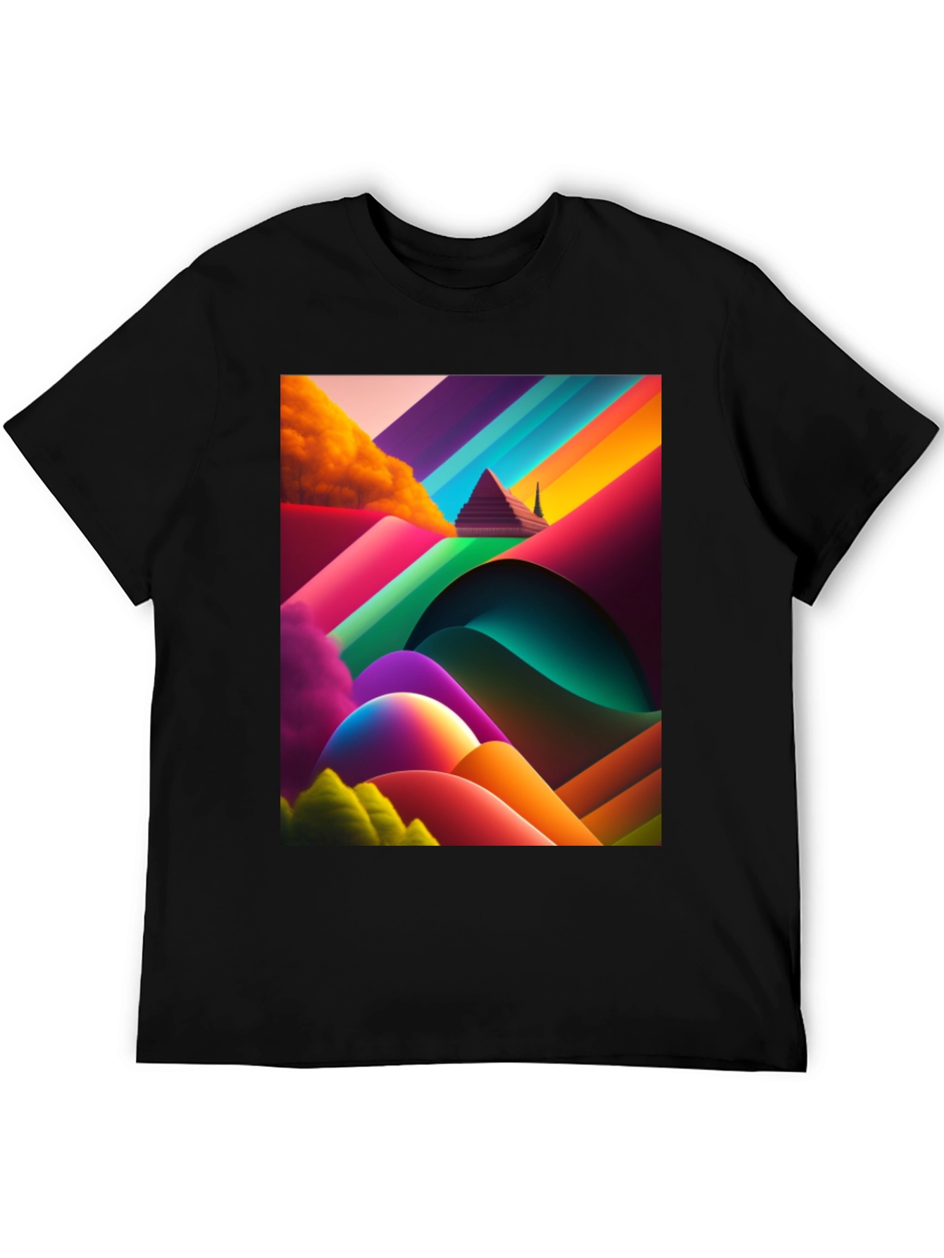 Abstract Pyramid Rainbow Graphic Tee