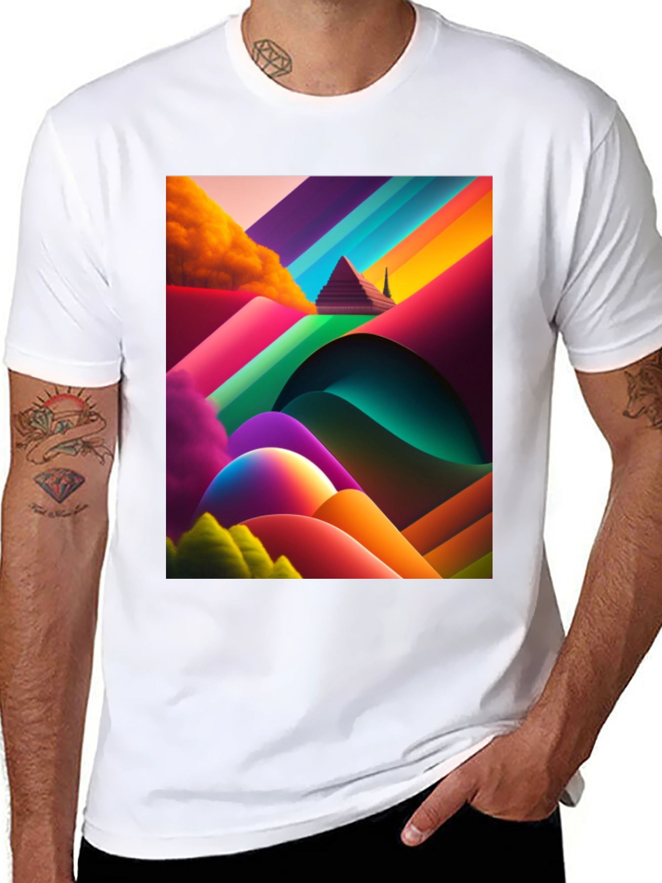 Abstract Pyramid Rainbow Graphic Tee