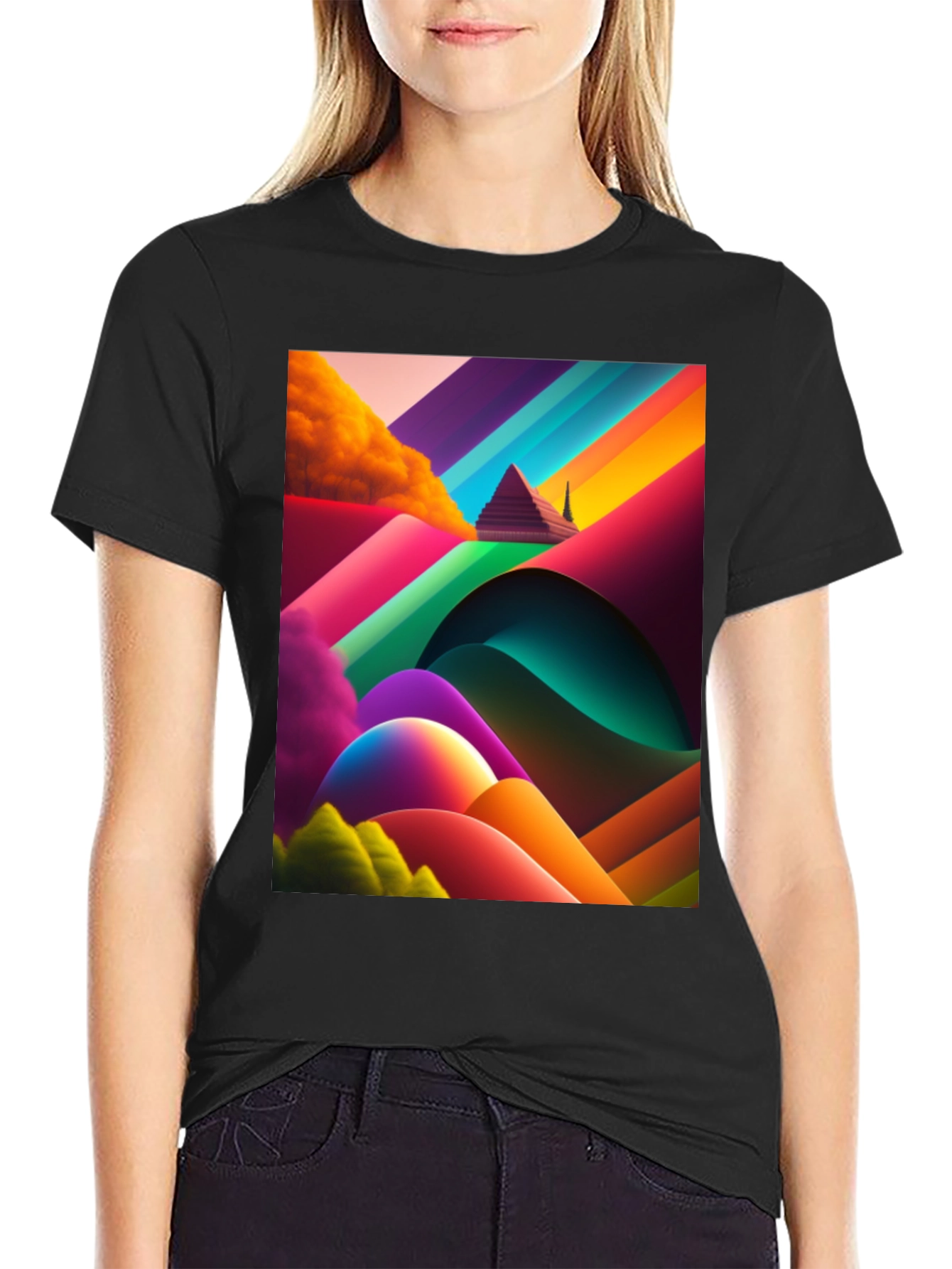 Abstract Pyramid Rainbow Graphic Tee