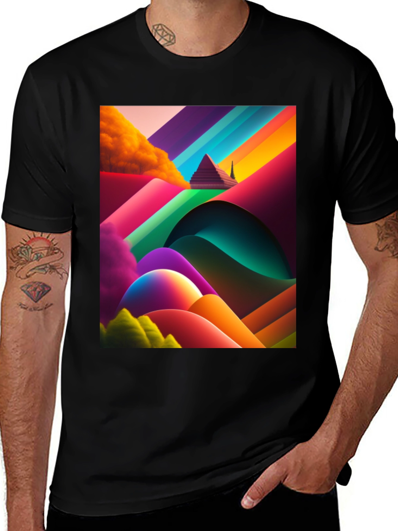 Abstract Pyramid Rainbow Graphic Tee