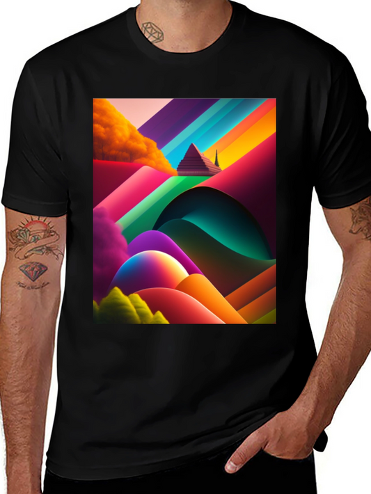 Abstract Pyramid Rainbow Graphic Tee