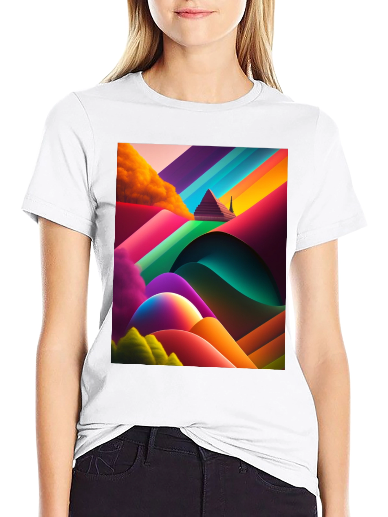 Abstract Pyramid Rainbow Graphic Tee
