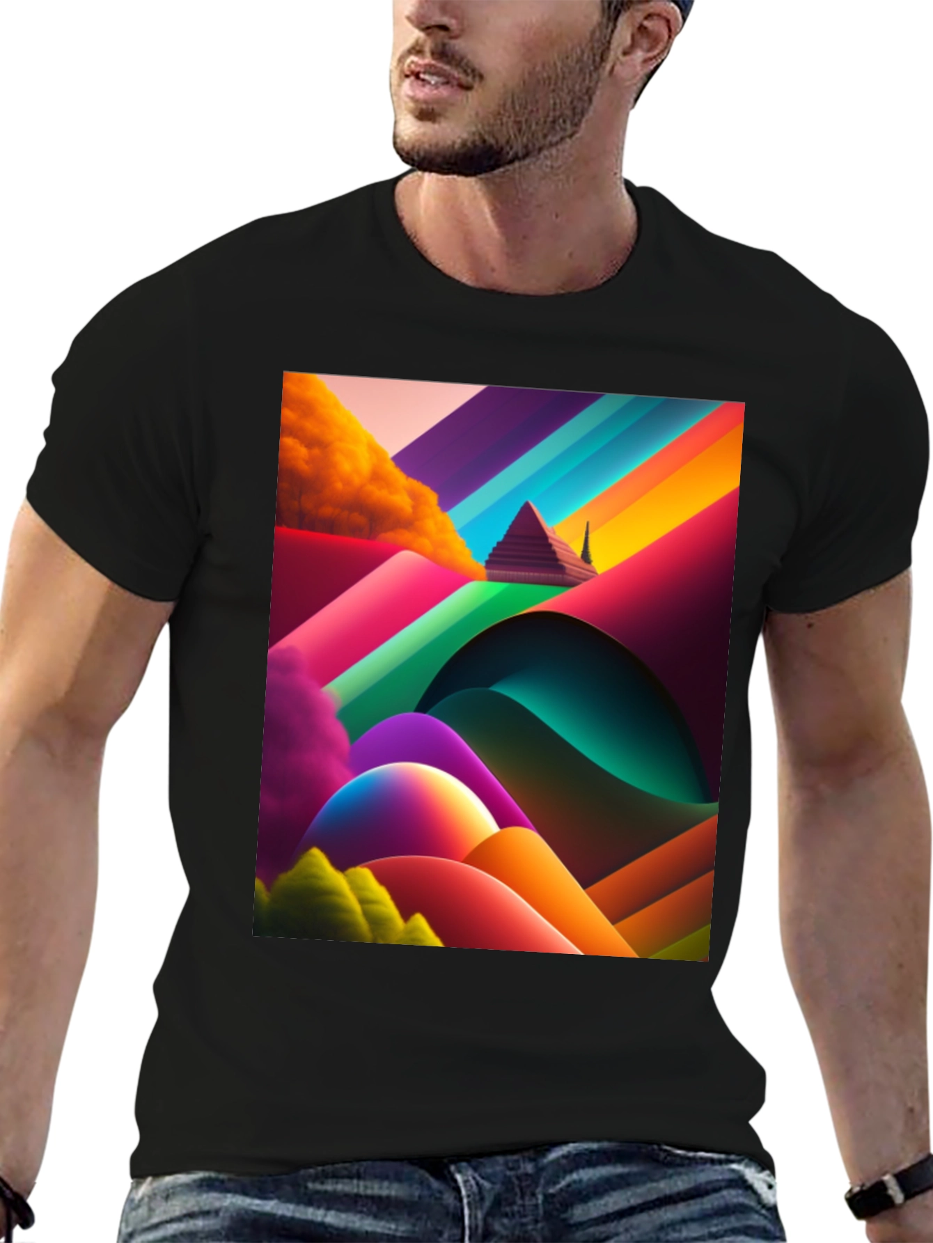 Abstract Pyramid Rainbow Graphic Tee