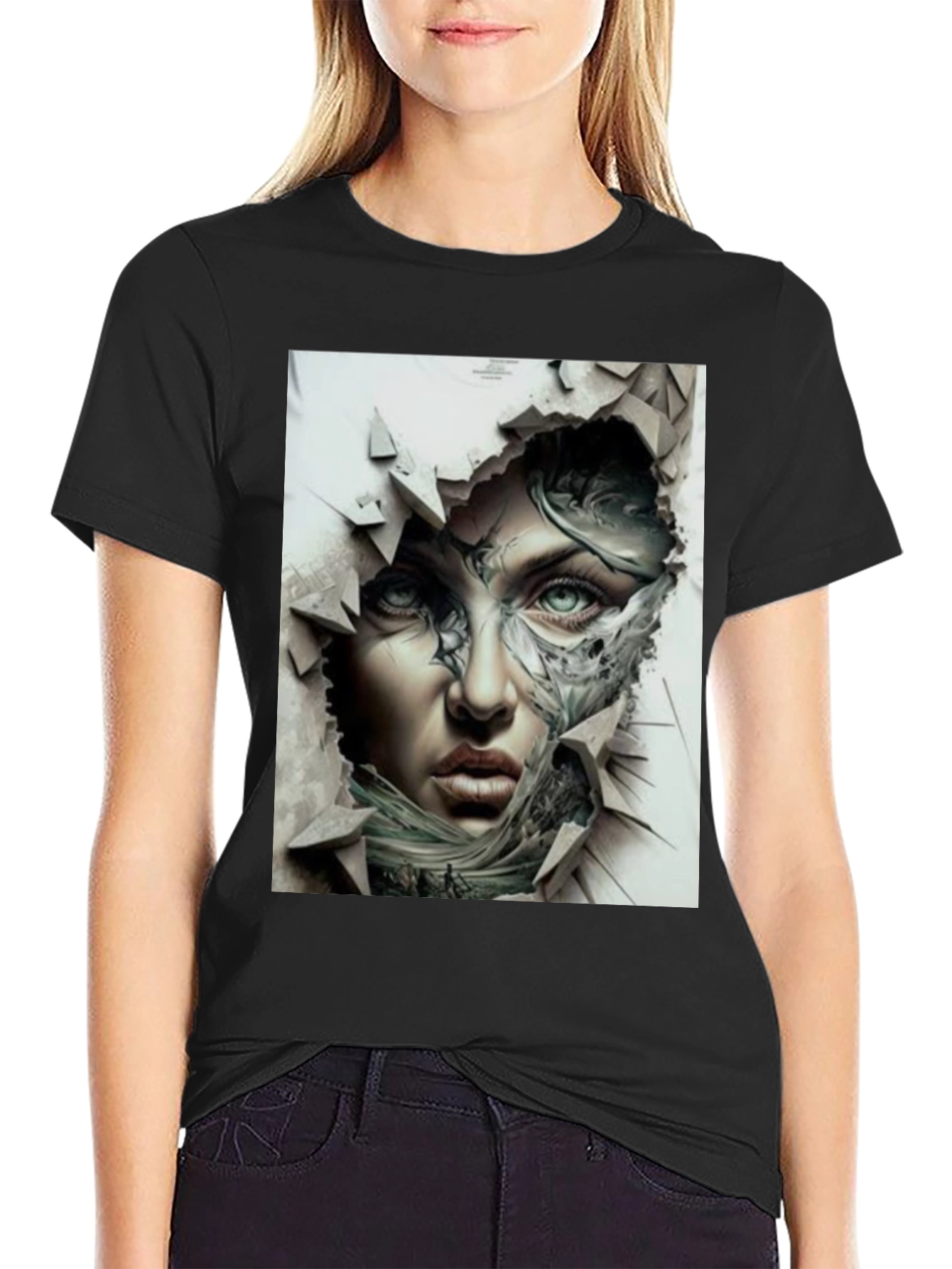 Artistic Woman Graphic Black T-Shirt